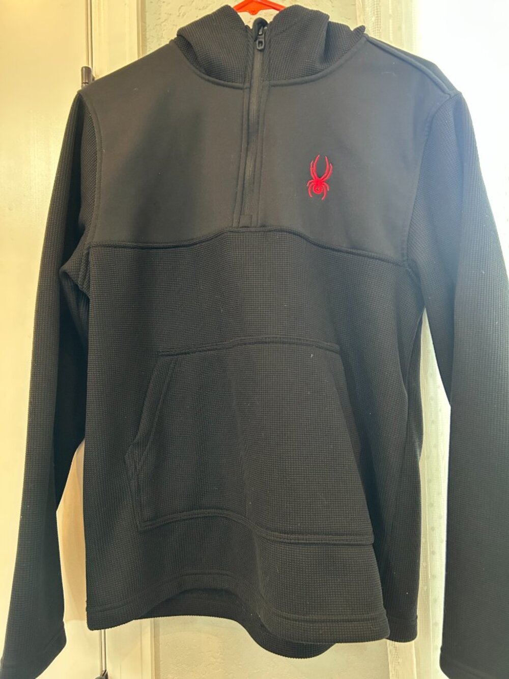 Spyder Performance Thermal Hoodie Black Athletic Pullover Red Logo Size M